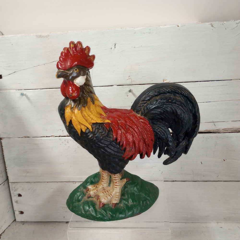 Vintage Cast Iron Rooster DoorStop 1995 Farmhouse Cottagecore Rustic Decor